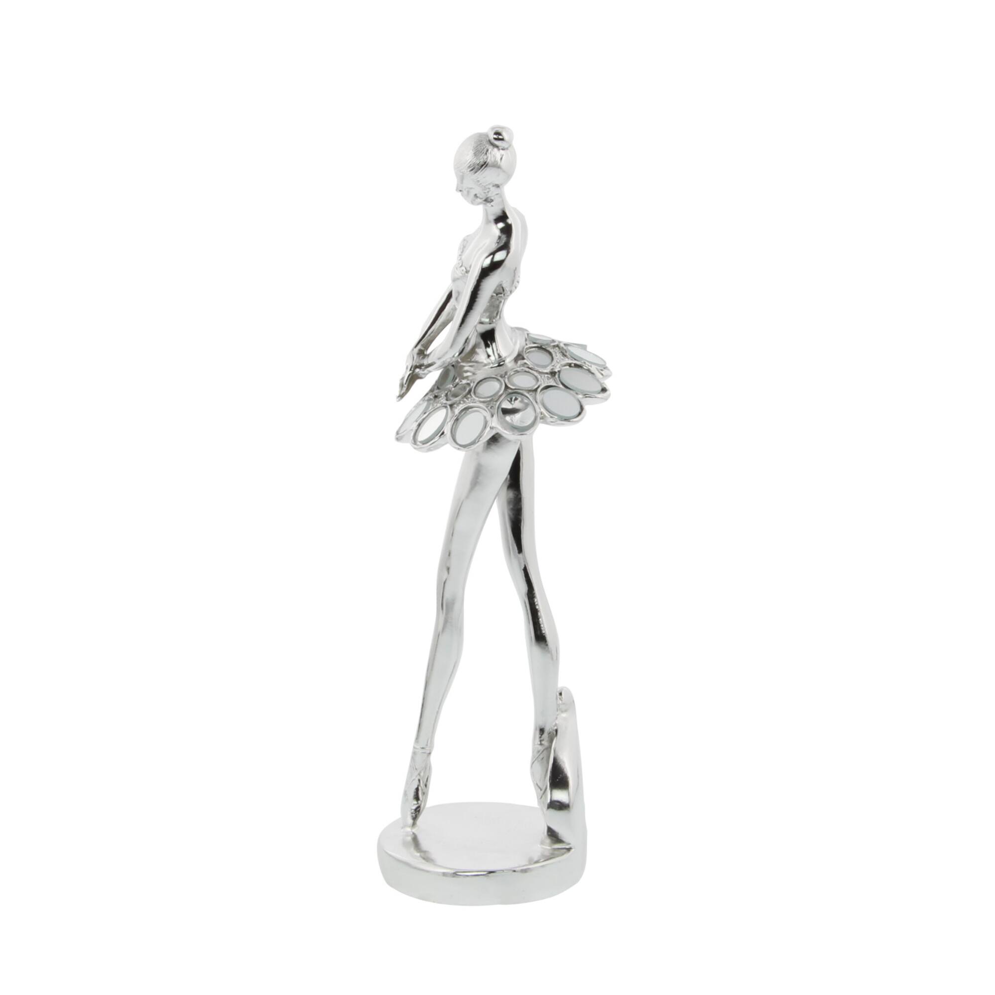 Set of 3 Silver Polystone Modern Dancer Sculpture, 14", 14", 12"